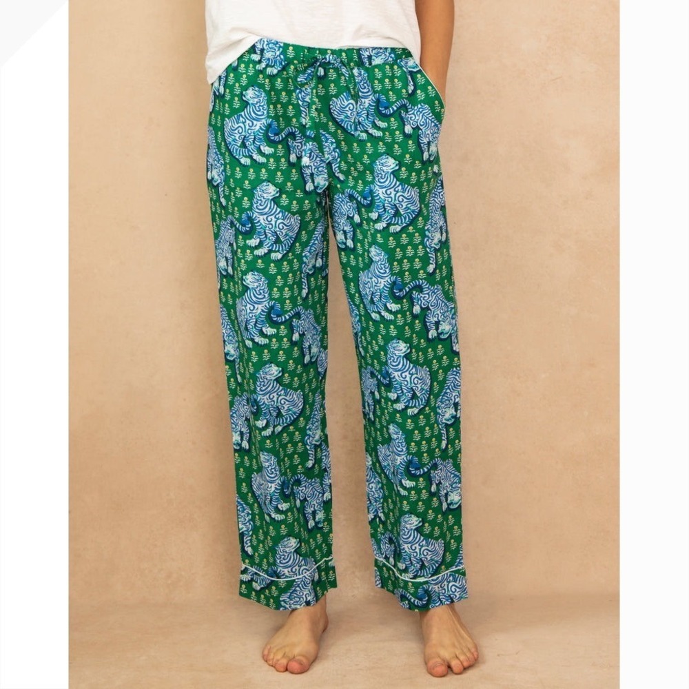 Printfresh Bagheera Tiger Queen Pajama Pants Green Organic Cotton Medium Lounge
